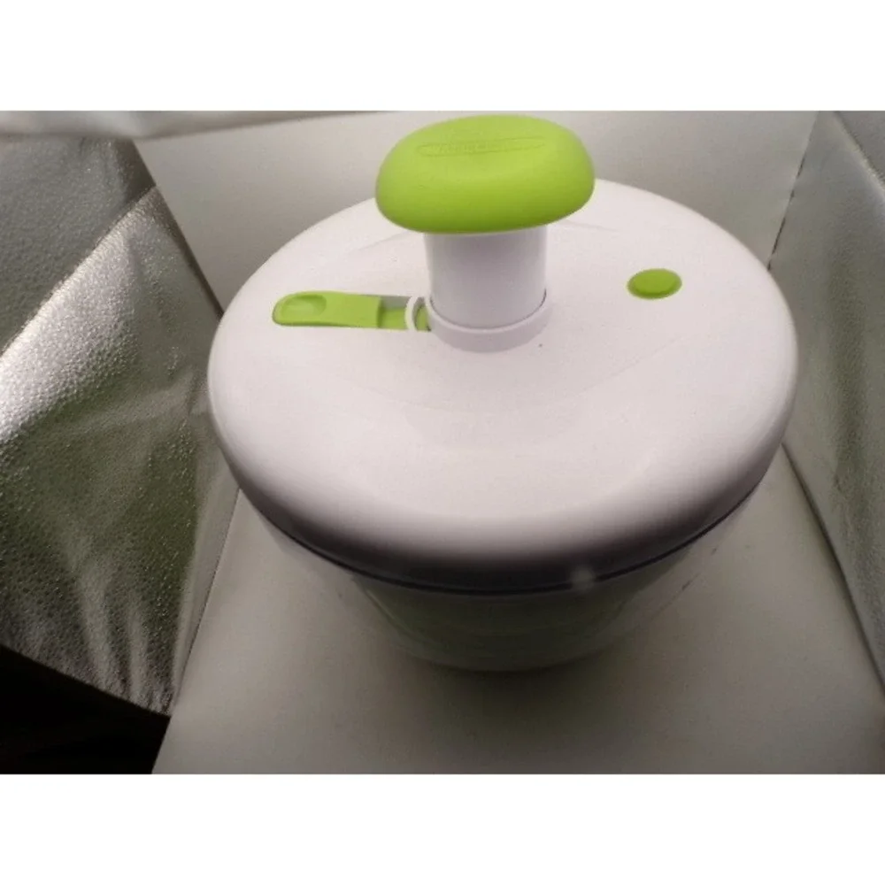 Tupperware Spin‎ Smart Salad Spinner White Lime Green Manual Pump Colander Bowl